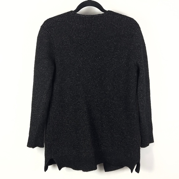 Time & Tru Women's Black Gray Open Front Cardigan Sweater Long Sleeve - Picture 2 of 5